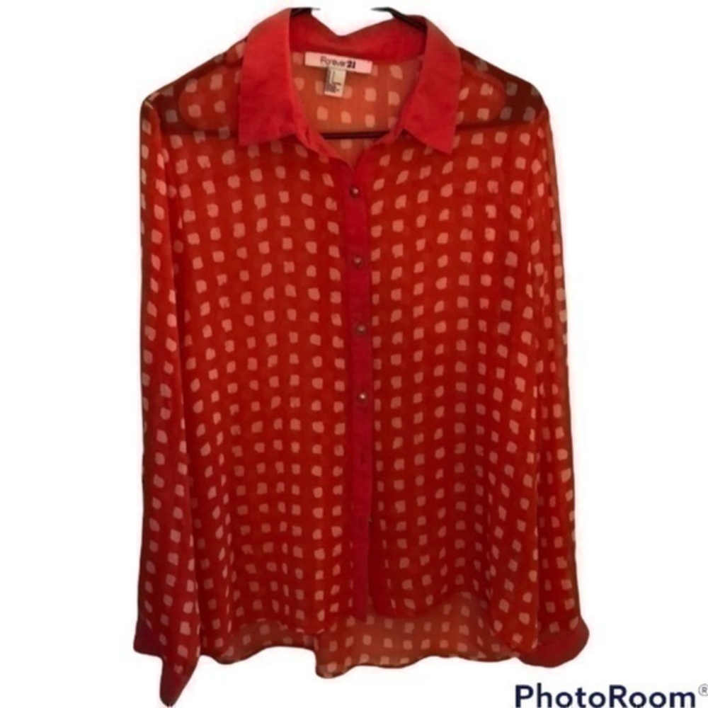 Red sheer button Down blouse